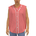 Red And White Candy Cane Pattern Print Sleeveless Baseball Jersey