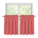 Red And White Candy Cane Pattern Print Tier Curtains