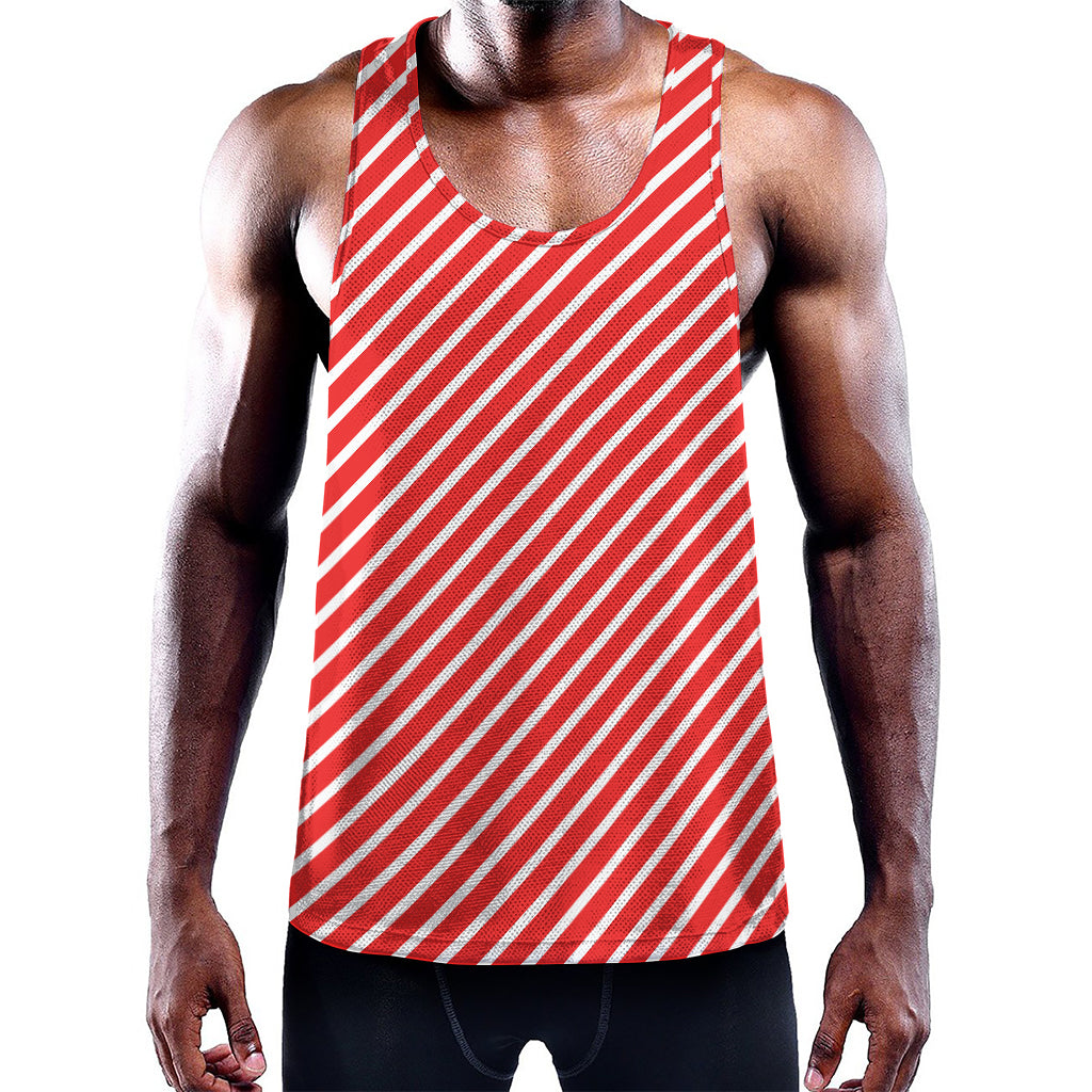 Red And White Candy Cane Pattern Print Training Tank Top
