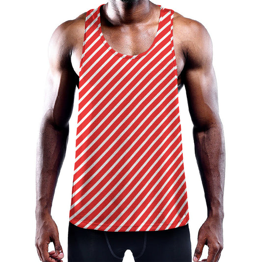 Red And White Candy Cane Pattern Print Training Tank Top
