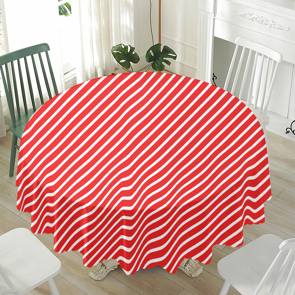 Red And White Candy Cane Pattern Print Waterproof Round Tablecloth