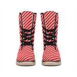 Red And White Candy Cane Pattern Print Winter Boots