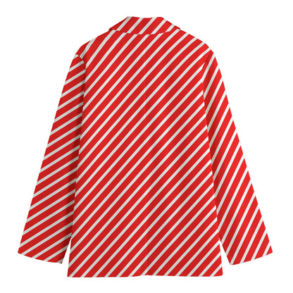 Red And White Candy Cane Pattern Print Women's Blazer