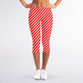 Red And White Candy Cane Pattern Print Women's Capri Leggings
