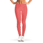 Red And White Candy Cane Pattern Print Women's Leggings
