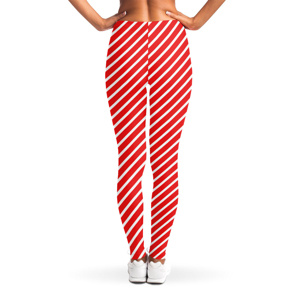 Red And White Candy Cane Pattern Print Women's Leggings