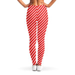 Red And White Candy Cane Pattern Print Women's Leggings