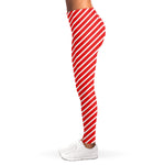 Red And White Candy Cane Pattern Print Women's Leggings
