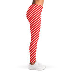 Red And White Candy Cane Pattern Print Women's Leggings