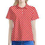 Red And White Candy Cane Pattern Print Women's Polo Shirt