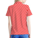 Red And White Candy Cane Pattern Print Women's Polo Shirt