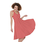 Red And White Candy Cane Pattern Print Women's Sleeveless Dress