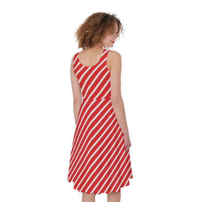 Red And White Candy Cane Pattern Print Women's Sleeveless Dress