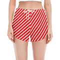 Red And White Candy Cane Pattern Print Women's Split Running Shorts