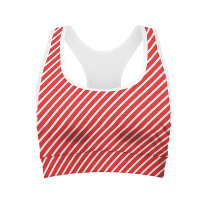 Red And White Candy Cane Pattern Print Women's Sports Bra
