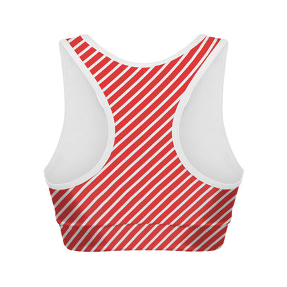 Red And White Candy Cane Pattern Print Women's Sports Bra