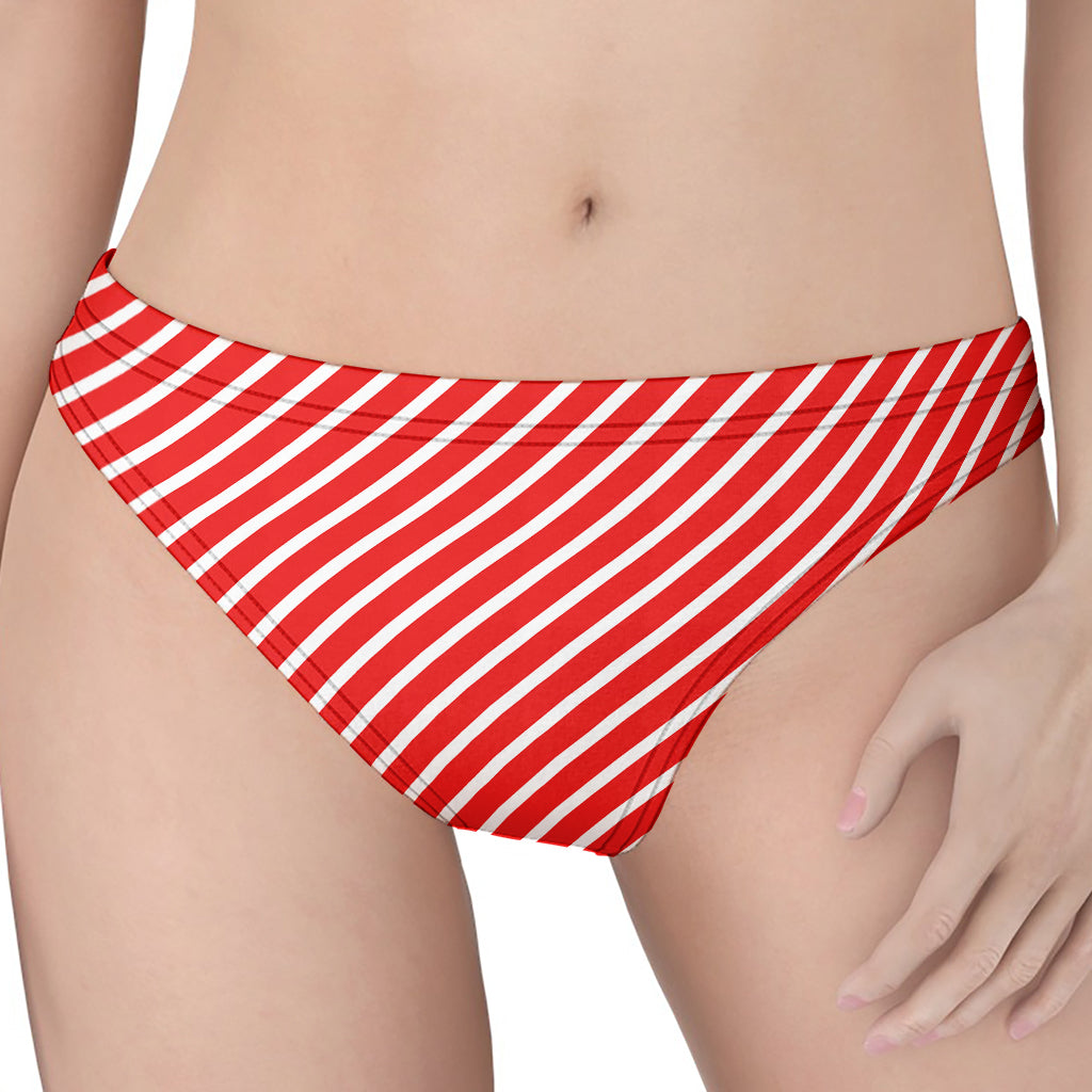 Red And White Candy Cane Pattern Print Women's Thong