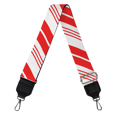 Red And White Candy Cane Stripe Print Bag Strap