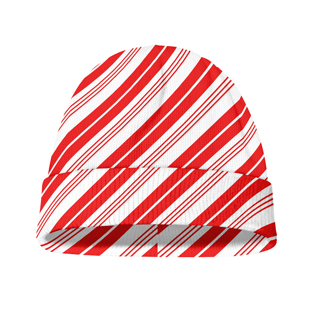 Red And White Candy Cane Stripe Print Beanie