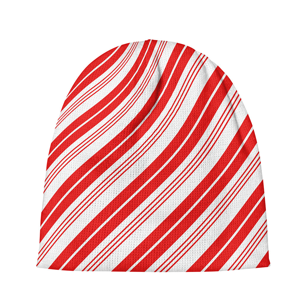 Red And White Candy Cane Stripe Print Beanie