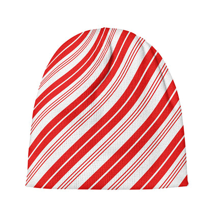 Red And White Candy Cane Stripe Print Beanie
