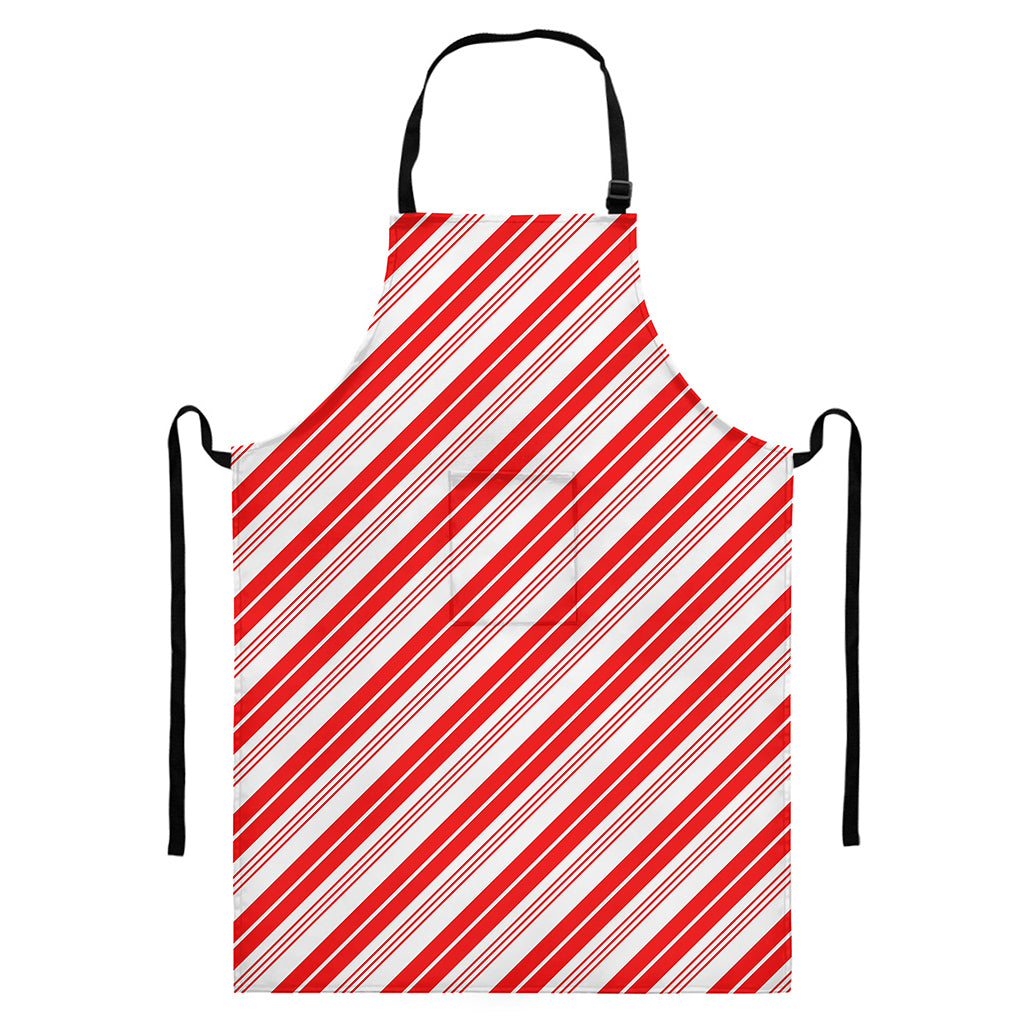 Red And White Candy Cane Stripe Print Bib Apron With Pocket