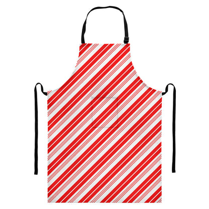 Red And White Candy Cane Stripe Print Bib Apron With Pocket