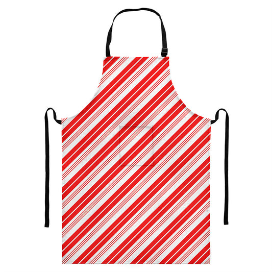 Red And White Candy Cane Stripe Print Bib Apron With Pocket