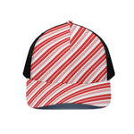 Red And White Candy Cane Stripe Print Black Mesh Trucker Cap