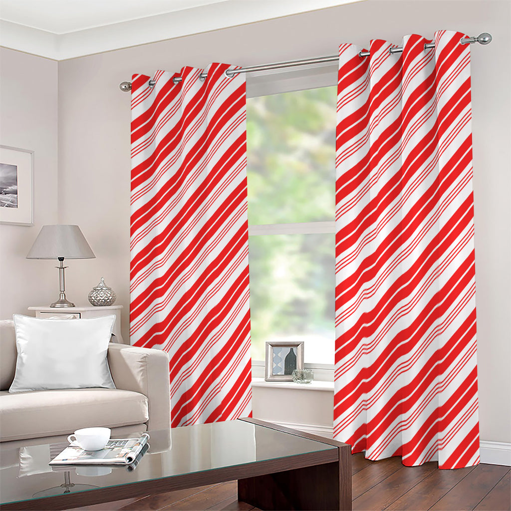 Red And White Candy Cane Stripe Print Blackout Grommet Curtains