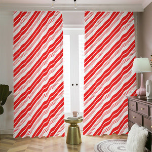 Red And White Candy Cane Stripe Print Blackout Pencil Pleat Curtains