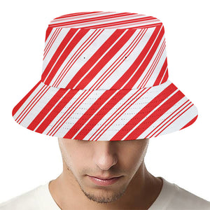 Red And White Candy Cane Stripe Print Bucket Hat