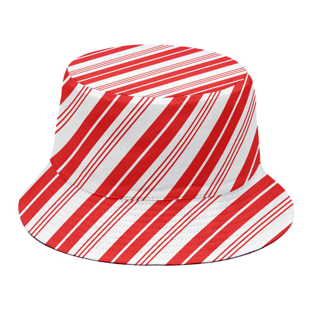 Red And White Candy Cane Stripe Print Bucket Hat