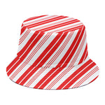 Red And White Candy Cane Stripe Print Bucket Hat