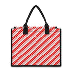 Red And White Candy Cane Stripe Print Canvas Tote Bag