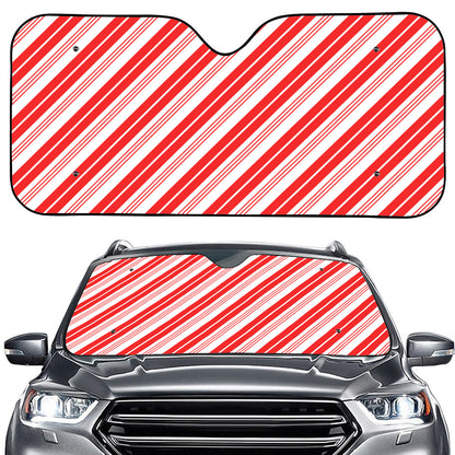 Red And White Candy Cane Stripe Print Car Windshield Sun Shade