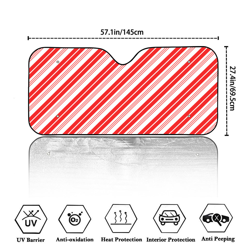 Red And White Candy Cane Stripe Print Car Windshield Sun Shade