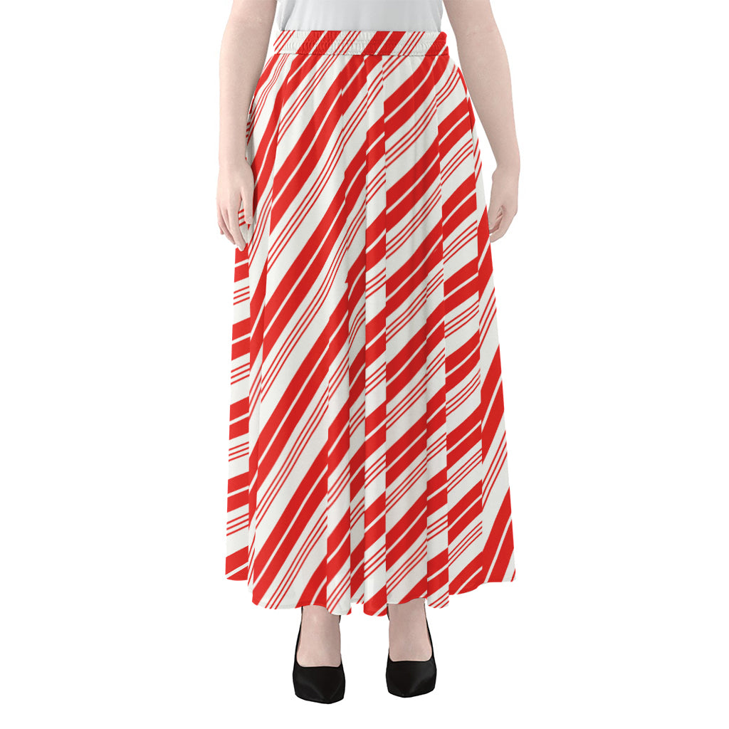 Red And White Candy Cane Stripe Print Chiffon Maxi Skirt