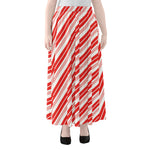 Red And White Candy Cane Stripe Print Chiffon Maxi Skirt