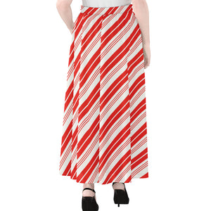 Red And White Candy Cane Stripe Print Chiffon Maxi Skirt