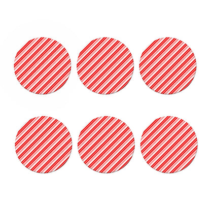 Red And White Candy Cane Stripe Print Coaster Set