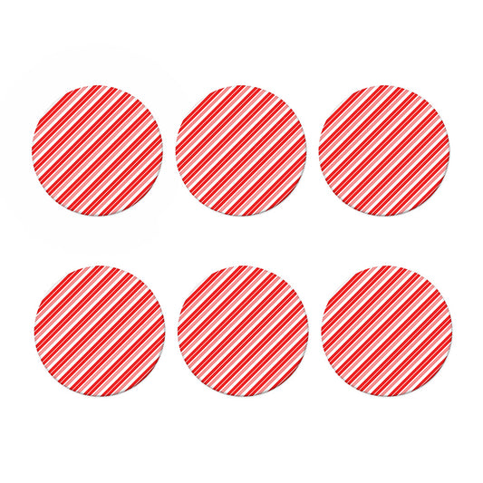 Red And White Candy Cane Stripe Print Coaster Set