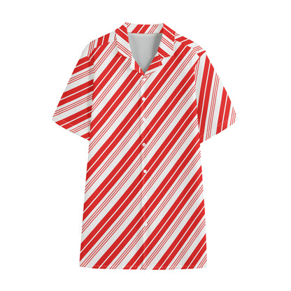 Red And White Candy Cane Stripe Print Cotton Hawaiian Shirt