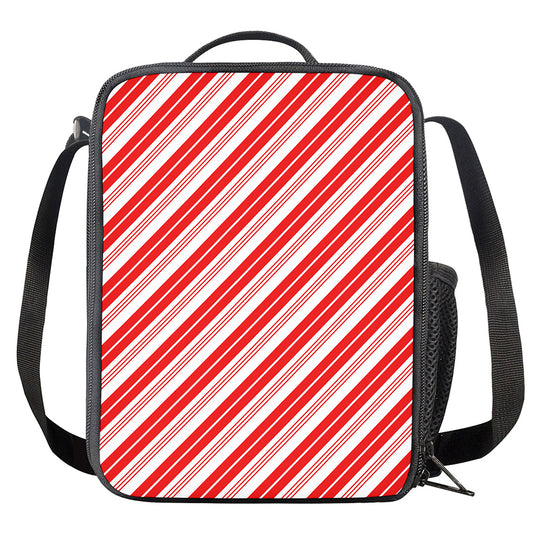 Red And White Candy Cane Stripe Print Crossbody Lunch Bag