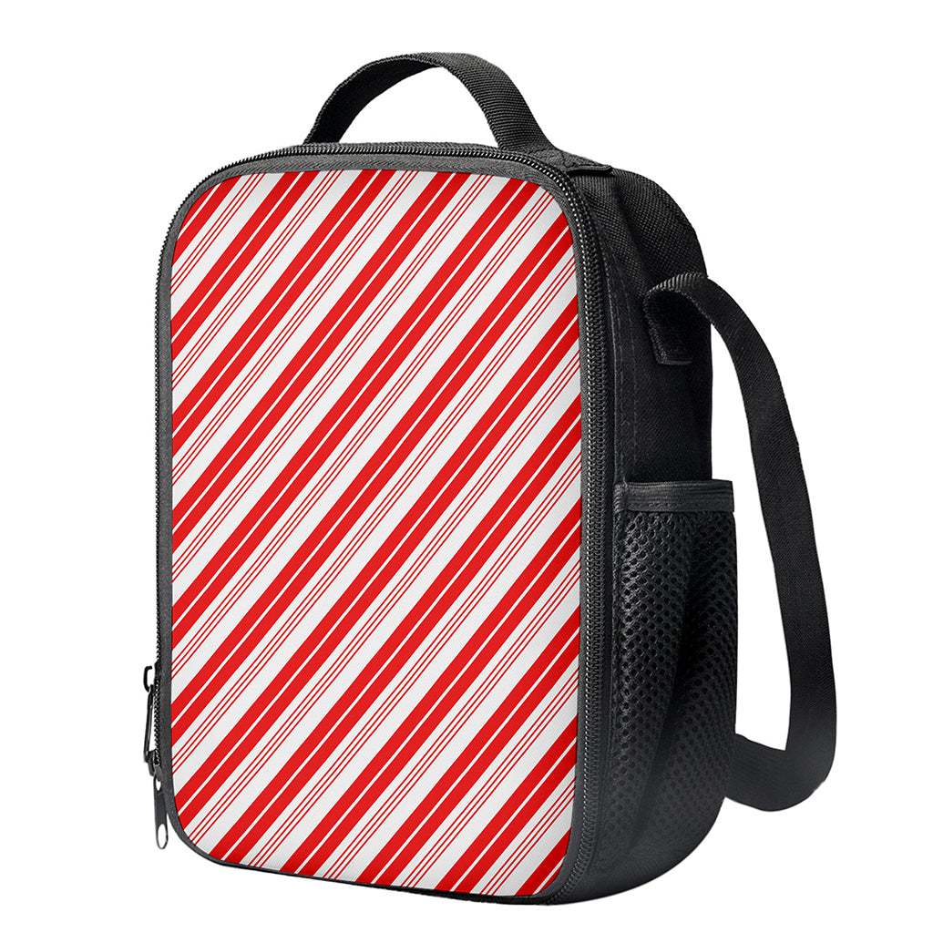 Red And White Candy Cane Stripe Print Crossbody Lunch Bag