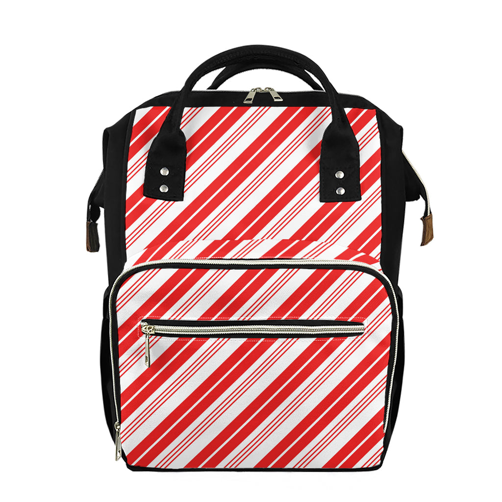 Red And White Candy Cane Stripe Print Diaper Bag