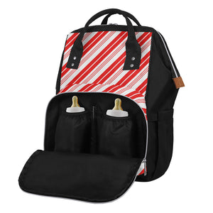 Red And White Candy Cane Stripe Print Diaper Bag