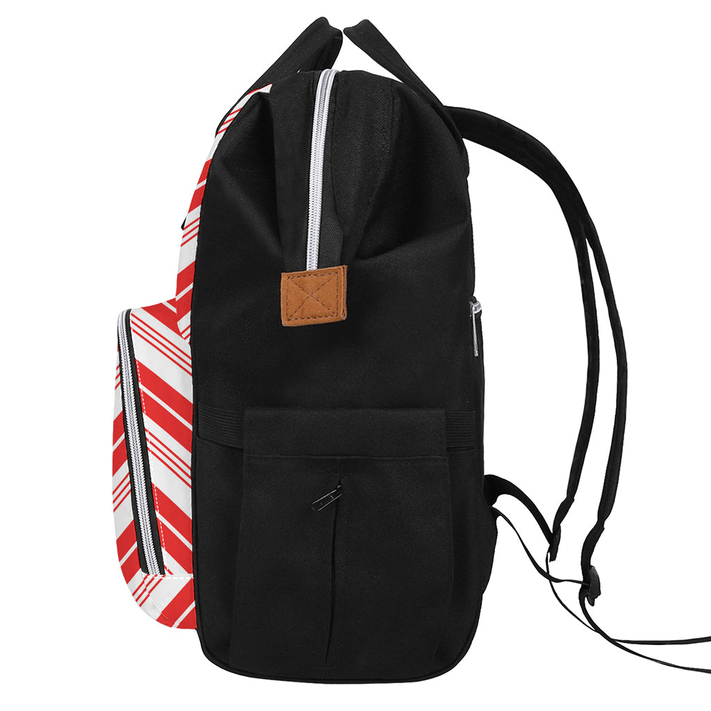 Red And White Candy Cane Stripe Print Diaper Bag