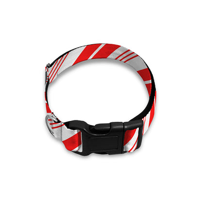 Red And White Candy Cane Stripe Print Dog Collar