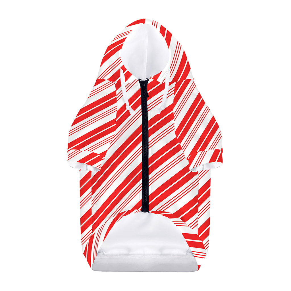 Red And White Candy Cane Stripe Print Dog Zip Up Hoodie